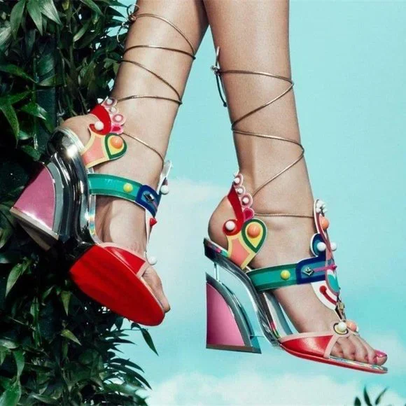 Christian Louboutin PAPAGAYA LEVITA 100 Stud PVC Wedge Heel Sandals Shoes